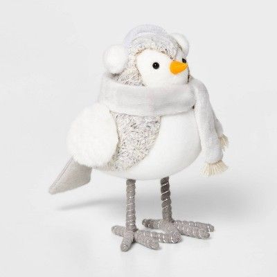 Bird with White Ear Muffs & Gray Scarf Decorative Figurine - Wondershop™ | Target