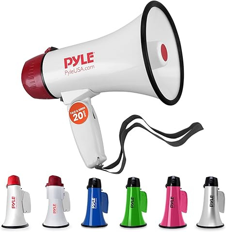 Pyle Megaphone Speaker PA Bullhorn - 20 Watts & Adjustable Vol Control w/ Built-in Siren & 800 Ya... | Amazon (US)