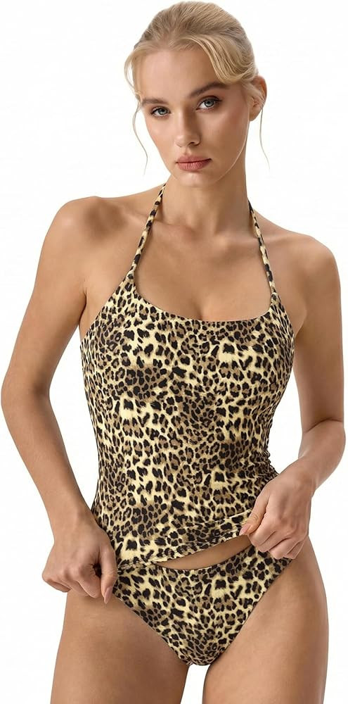 Self Tie Halter Neck Basic Shirts for Womens Double Lined Slimming Fit Going Out Sleeveless Tops | Amazon (US)