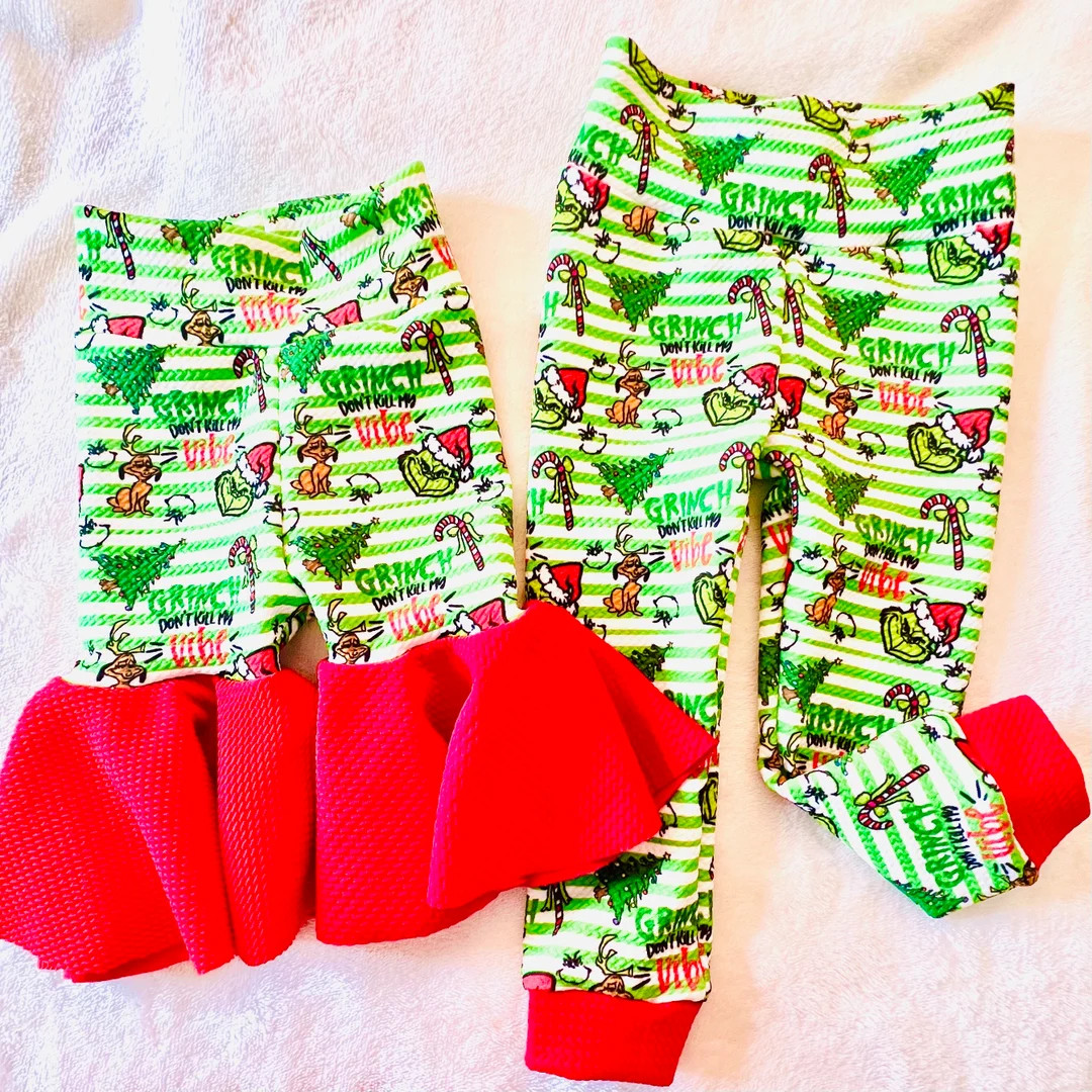 Baby Christmas, Christmas Leggings, Grinch Christmas, Grinch Bell Bottoms, Cute Christmas Pants, ... | Etsy (US)