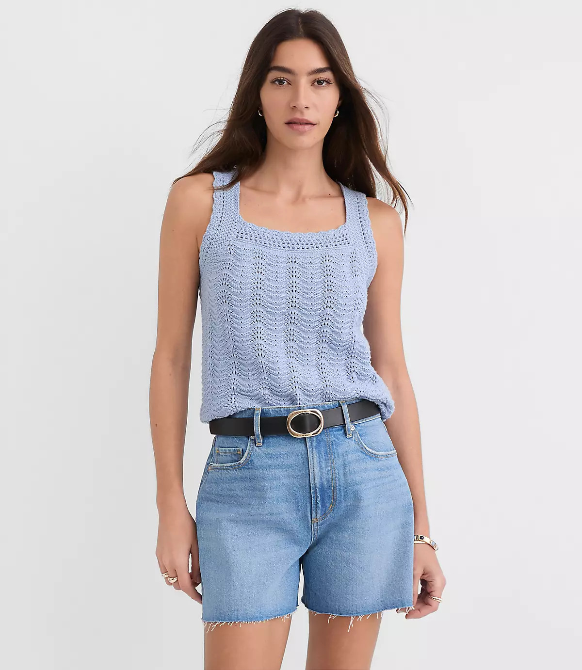 Scalloped Square Neck Sweater Tank Top | LOFT