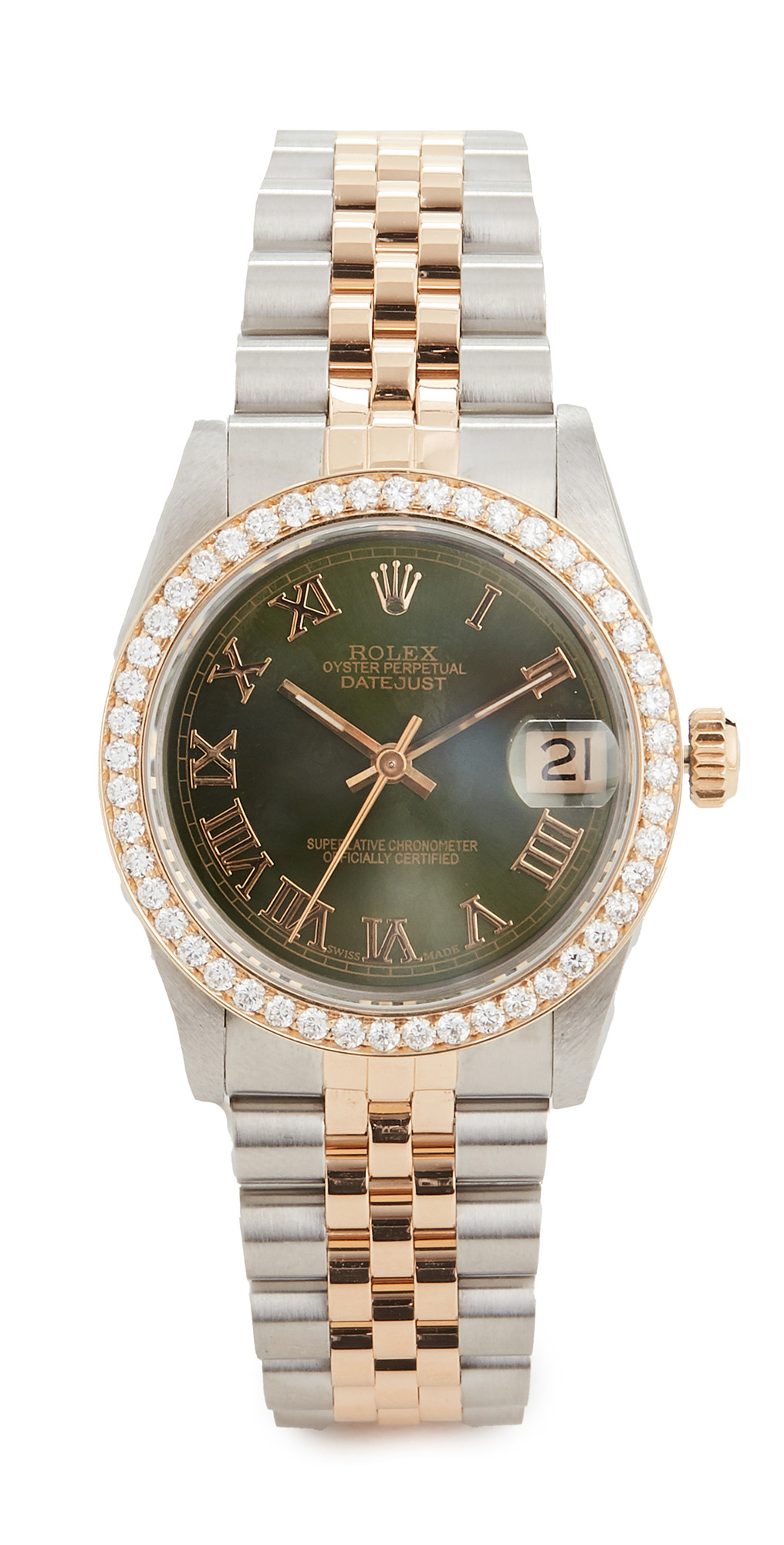 Pre-Owned Rolex 31mm Mid Size TT Rolex Date Just Olive Watch | Shopbop