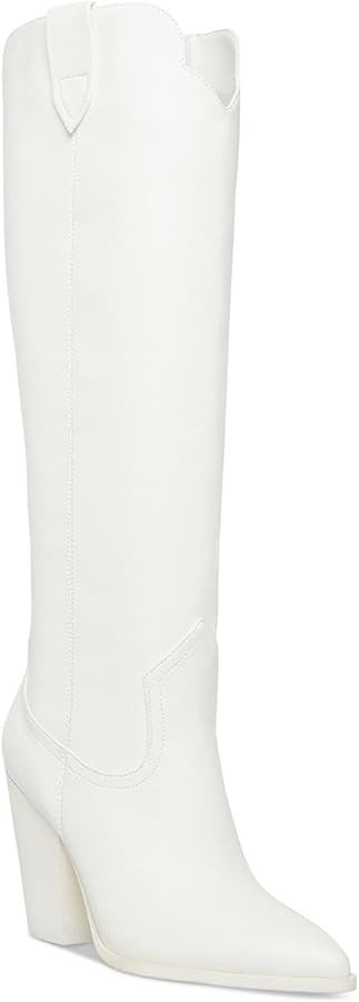 Steve Madden Womens Tessy Leather Cowboy, Western Boots White 8 Medium (B,M) | Amazon (US)