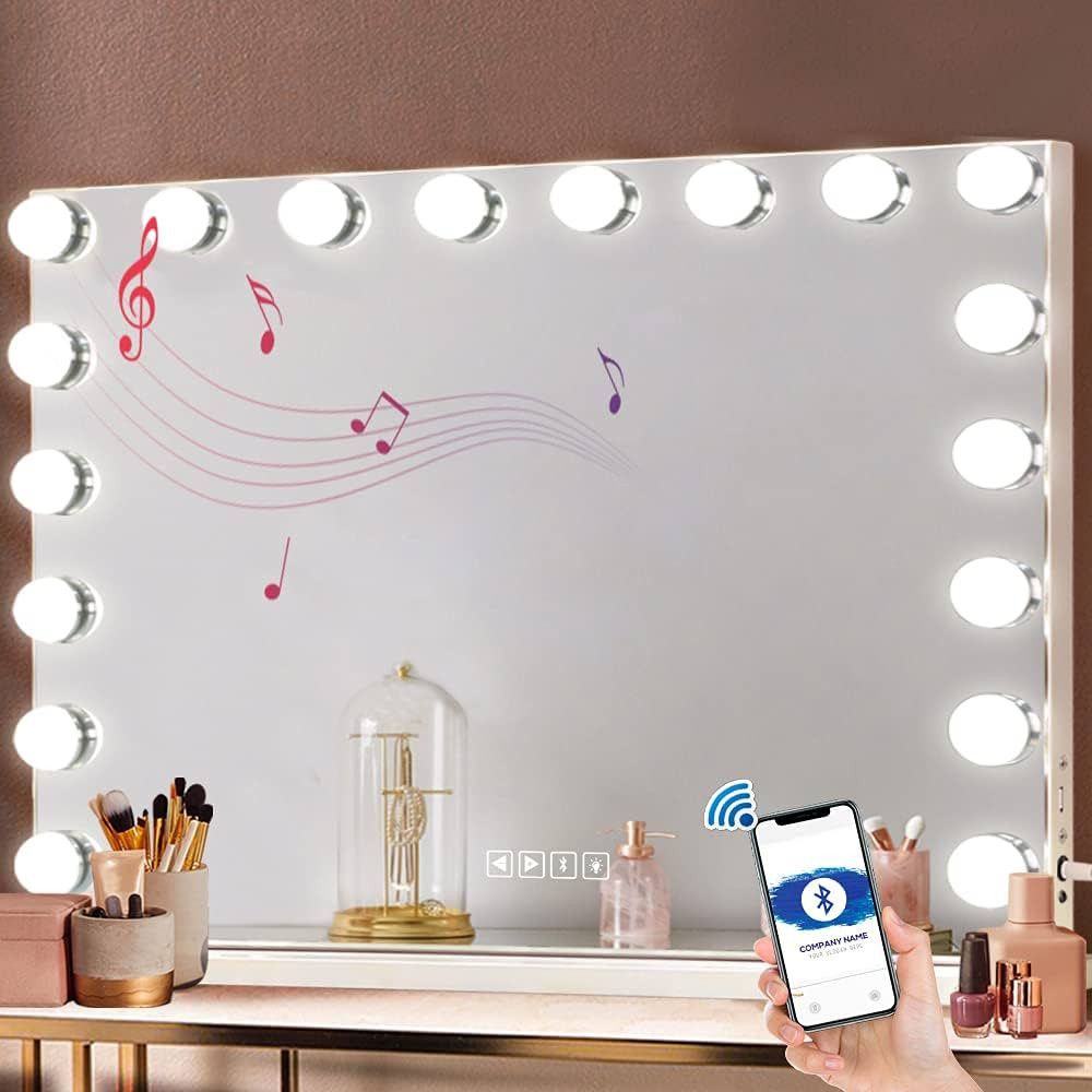 FENCHILIN Vanity Mirror for Makeup Bluetooth, Extra Large Hollywood Lighted Mirror with 18 Dimmin... | Amazon (US)