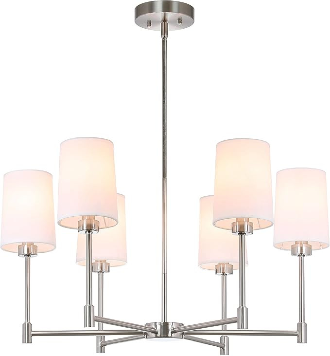 XiNBEi Lighting Chandeliers, 6 Light Chandelier with Fabric Shade, Modern Pendant Lighting Brushe... | Amazon (US)
