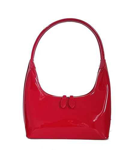 Women Red Retro Underarm Shoulder Bag Y2k Patent Leather Hobo Bag Purse | Amazon (US)