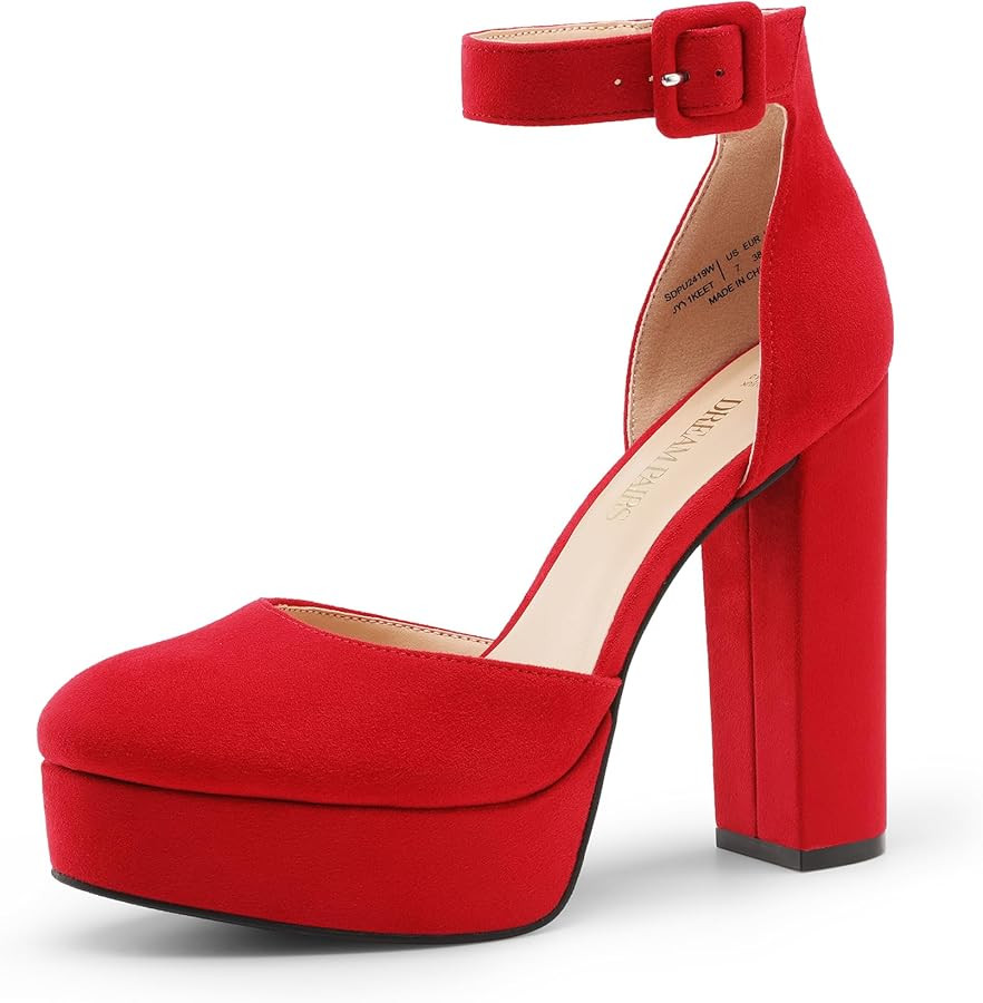 DREAM PAIRS Women's Platform High Chunky Heels Closed Toe Block Ankle Strap Dress Buckle Round To... | Amazon (US)