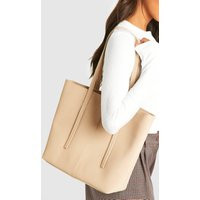 Womens Faux Leather Strap Detail Tote Bag - Beige - One Size | boohoo (US & Canada)