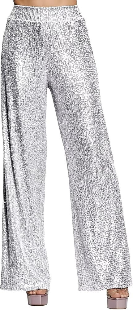 Sequin Pants for Women Sparkly Elastic High Waisted Wide Leg Pants Glitter Loose Club Party Trous... | Amazon (US)