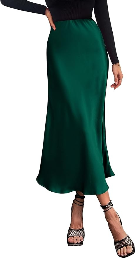 PRETTYGARDEN Women's Satin Skirts Dressy Casual 2025 Fall High Waisted Cocktail Wedding Flowy Ele... | Amazon (US)