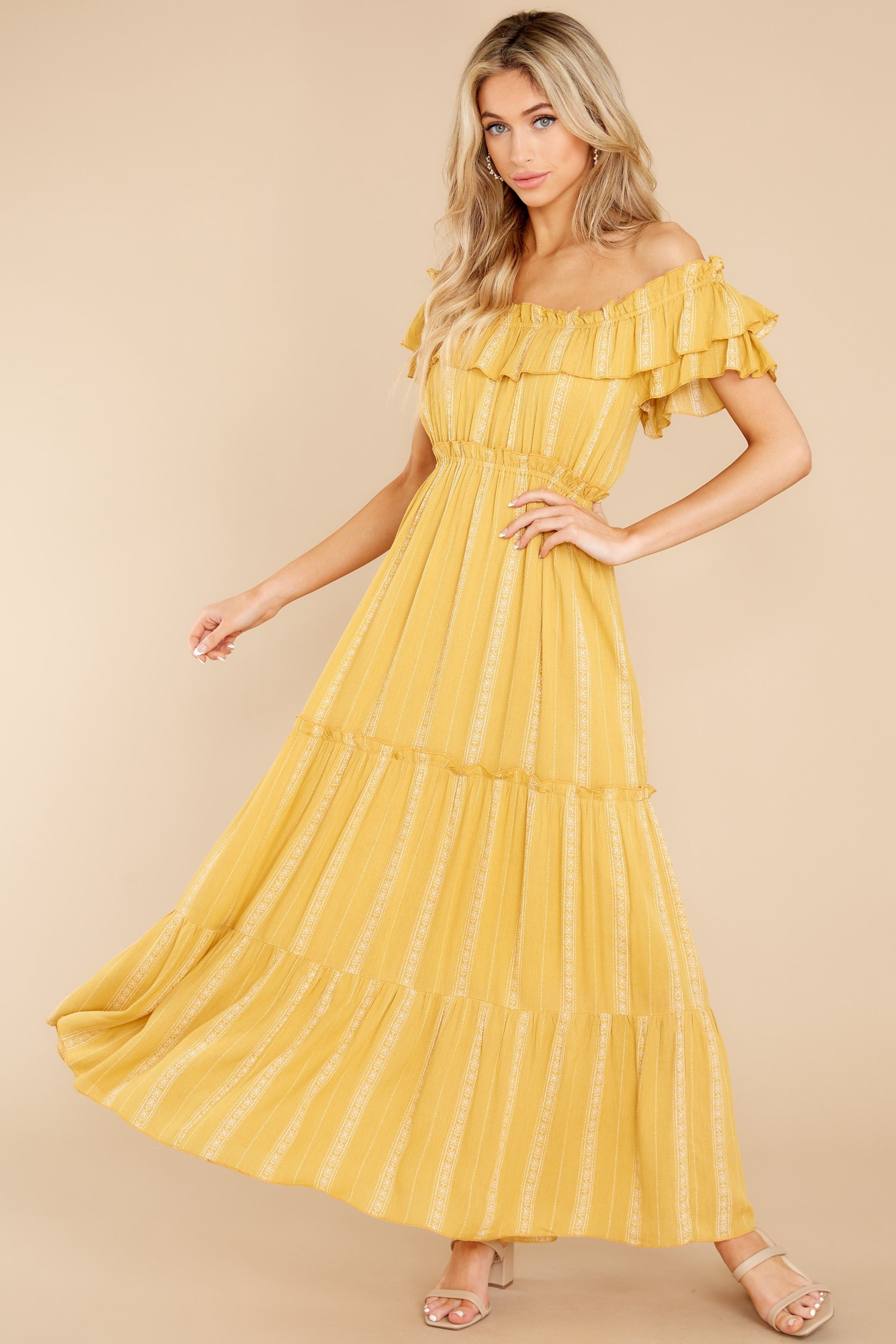 When You Land Mustard Yellow Print Maxi Dress | Red Dress 