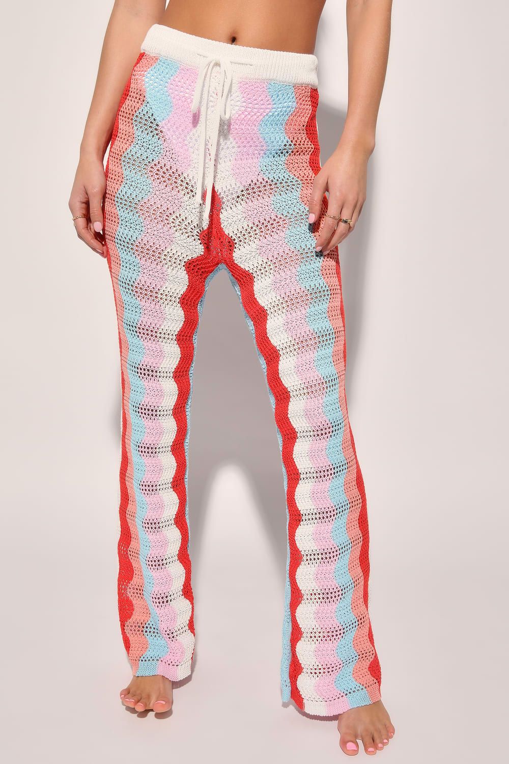 Ocean Waves White Multi Wavy Striped Crochet Swim Cover-Up Pants | Lulus