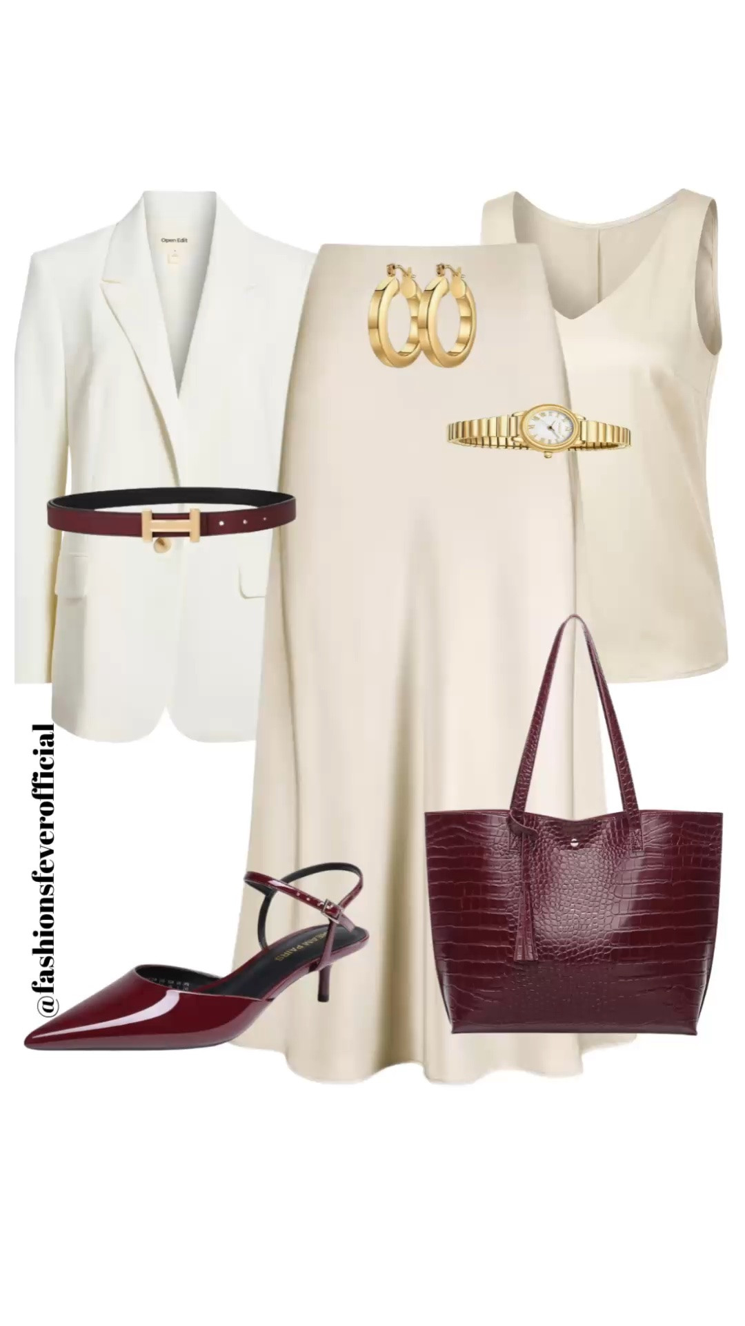 Elevate your workwear game with this sophisticated, monochromatic ensemble that screams "Boss." This outfit perfectly balances the soft, fluid texture of a satin slip skirt with the sharp structure of a tailored blazer.
By adding a deep burgundy belt over the blazer, you instantly define your waist and create a high-fashion silhouette that’s perfect for the boardroom or a networking lunch. The rich wine-colored accents in the bag and pointed heels add that necessary "grounding" to an all-ivory base.
Style Tip: Wearing a belt over your blazer is the easiest way to modernize your professional wardrobe this season!

SHOPPING NOTE: The product links may default to the black versions of the pumps and bag, but you can find these exact burgundy/wine options directly on the retailer’s page once you click through!

#WorkwearStyle #BusinessCasual #QuietLuxury #OldMoneyAesthetic #OfficeInspo #SpringStyle #CapsuleWardrobe #MonochromeOutfit

#LTKworkwear #LTKstyletip #LTKmodest