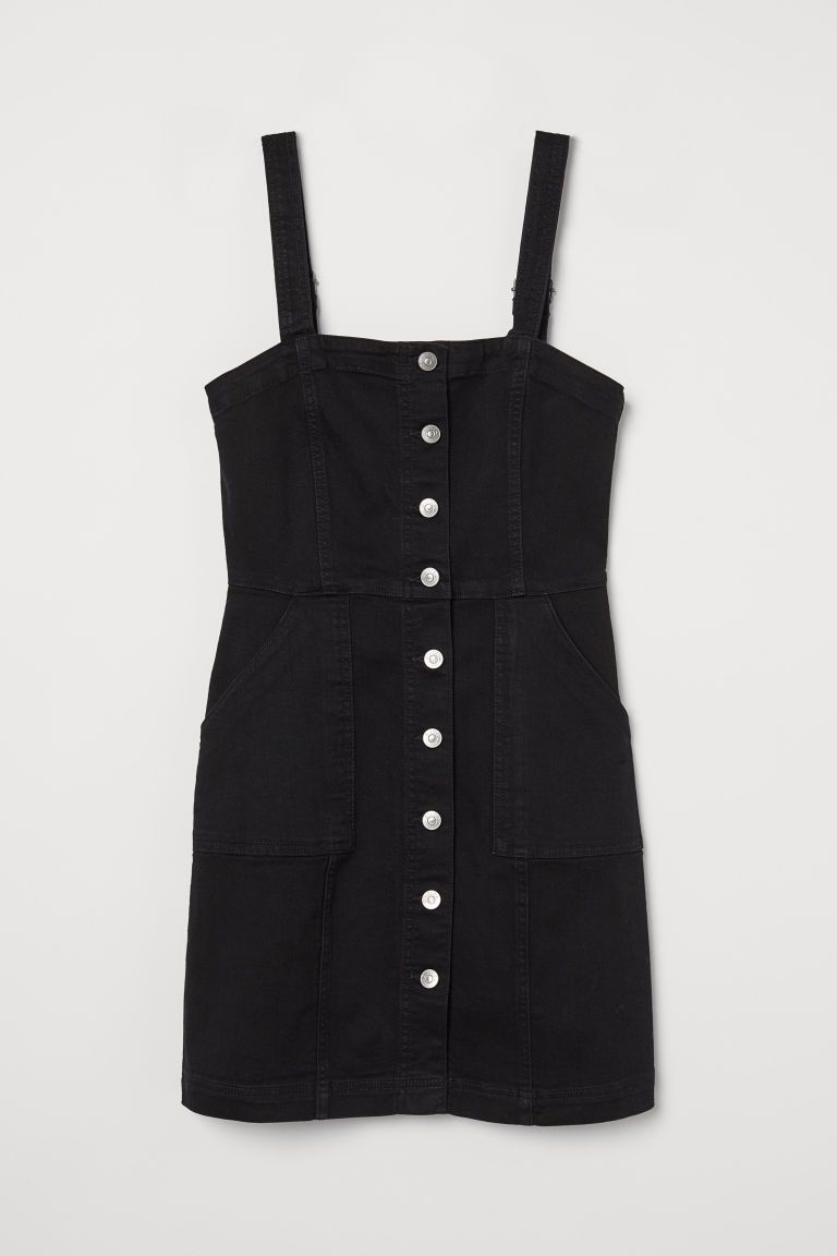 H & M - Denim dungaree dress - Black | H&M (UK, MY, IN, SG, PH, TW, HK)