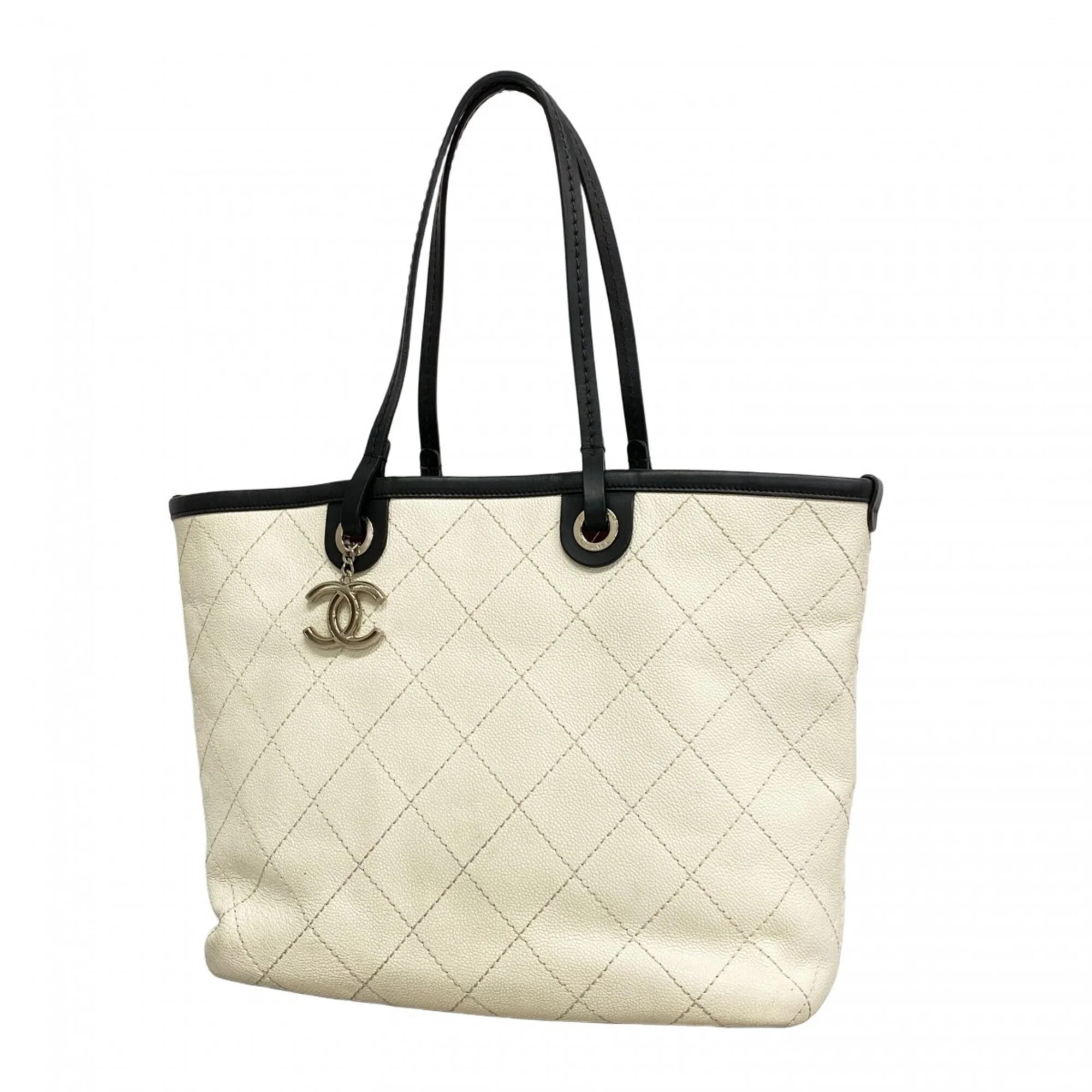 Pre-Owned Chanel Tote Bag, Wild Stitch, Caviar Leather, White/Black, Women's, P2714125 - Walmart.... | Walmart (US)