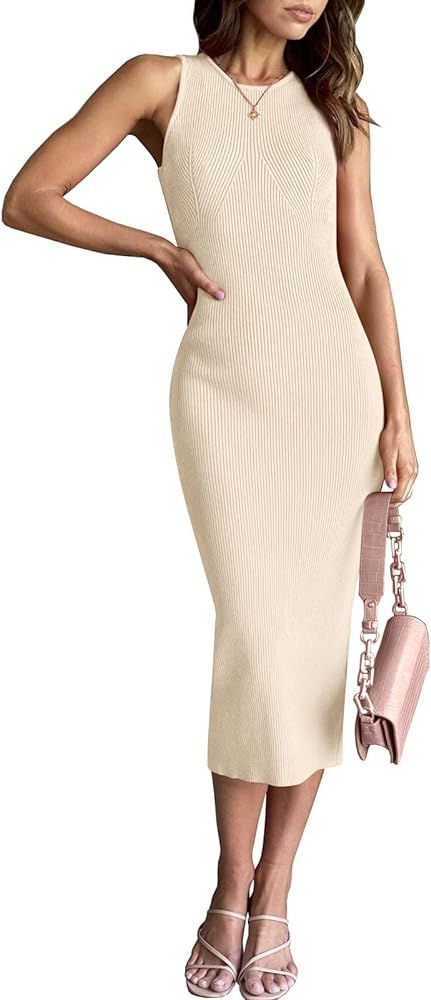 LILLUSORY Women's Midi Bodycon Summer Tank Dress Sleeveless 2024 Long Knit Casual Cute Sundresses | Amazon (US)