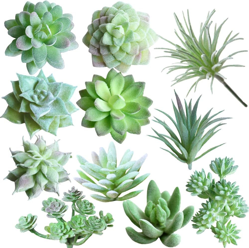 Supla 11 Pcs Mini Artificial Succulents Picks Unpotted Faux Succulent Assortment in Flocked Green... | Amazon (US)