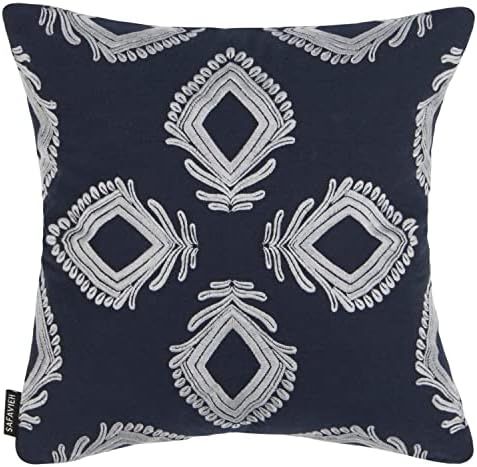 Safavieh Home Collection Blossom Navy and Periwinkle (16" x 16") Pillow | Amazon (US)