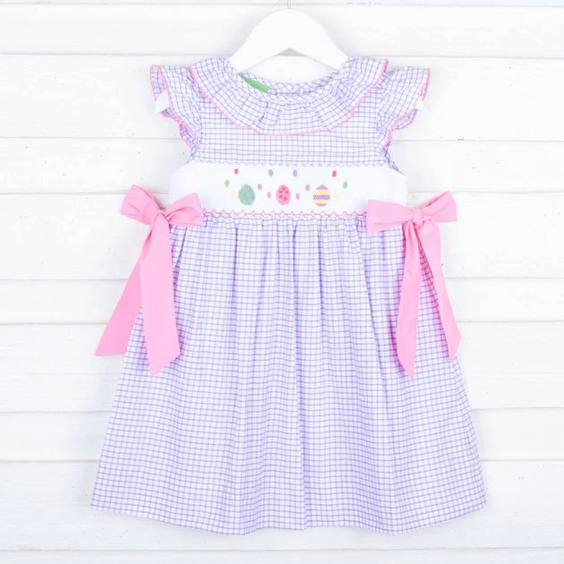 Easter Eggs Smocked Windowpane Beverly Dress | Classic Whimsy