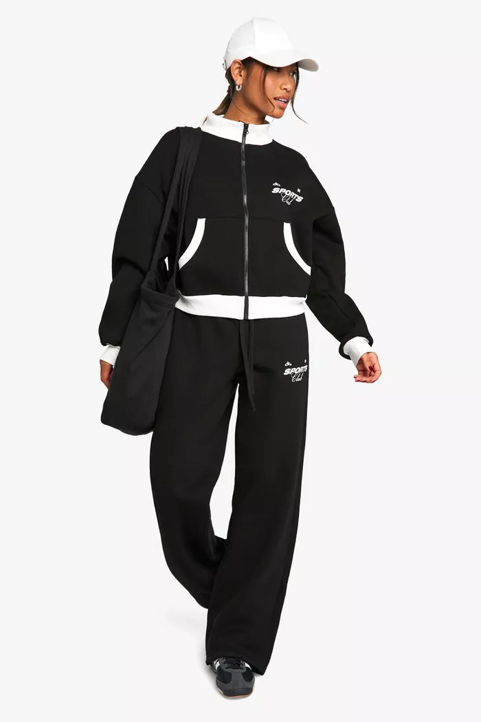 CONTRAST ZIP THROUGH SWEATSHIRT STRAIGHT LEG JOGGER TRACKSUIT | Boohoo.com (UK & IE)