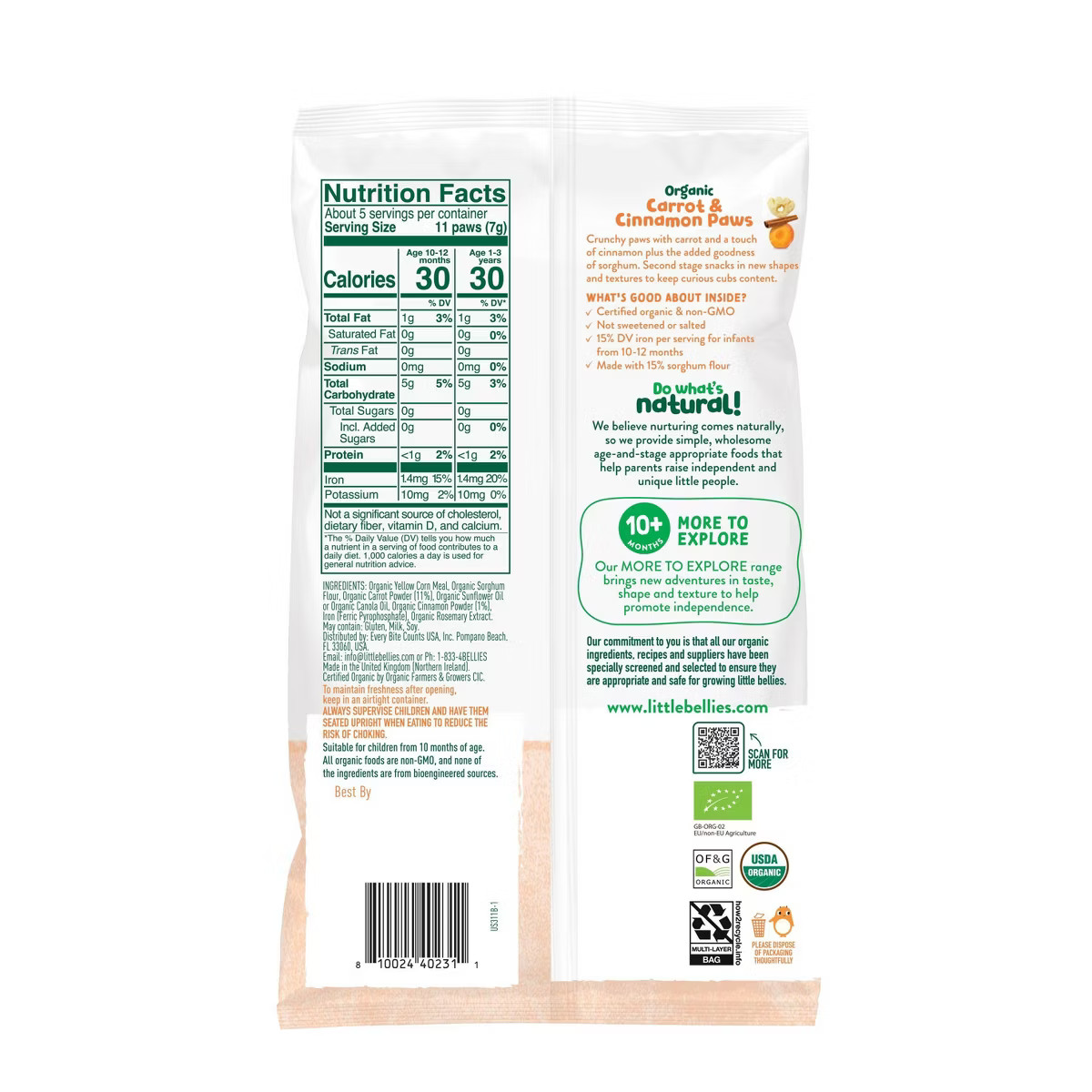 Little Bellies Organic Carrot & Cinnamon Paws Baby Snacks - 1.25oz | Target