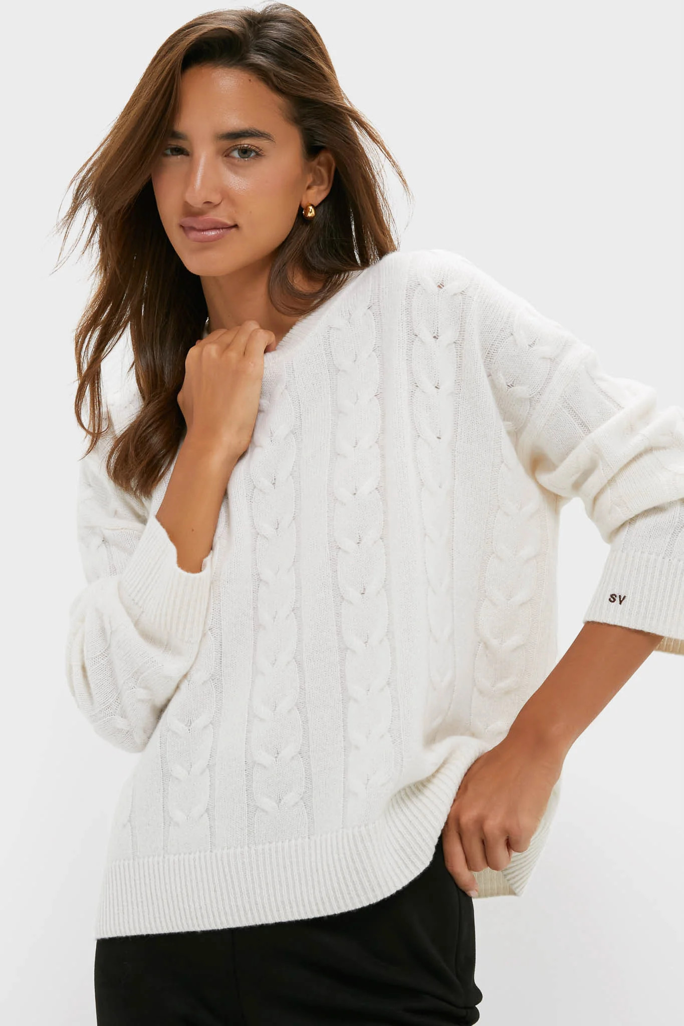 Ivory Cashmere Cable Knit Eloise Sweater | Tuckernuck (US)