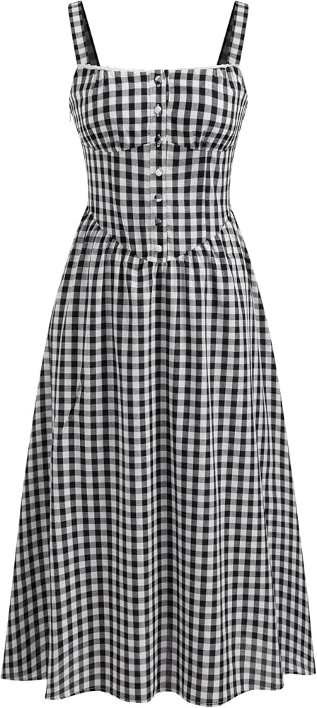 CIDER Maxi Dress for Women Gingham Cotton Blend Square Neck Casual Lined Summer Vacation Dress Mi... | Amazon (US)