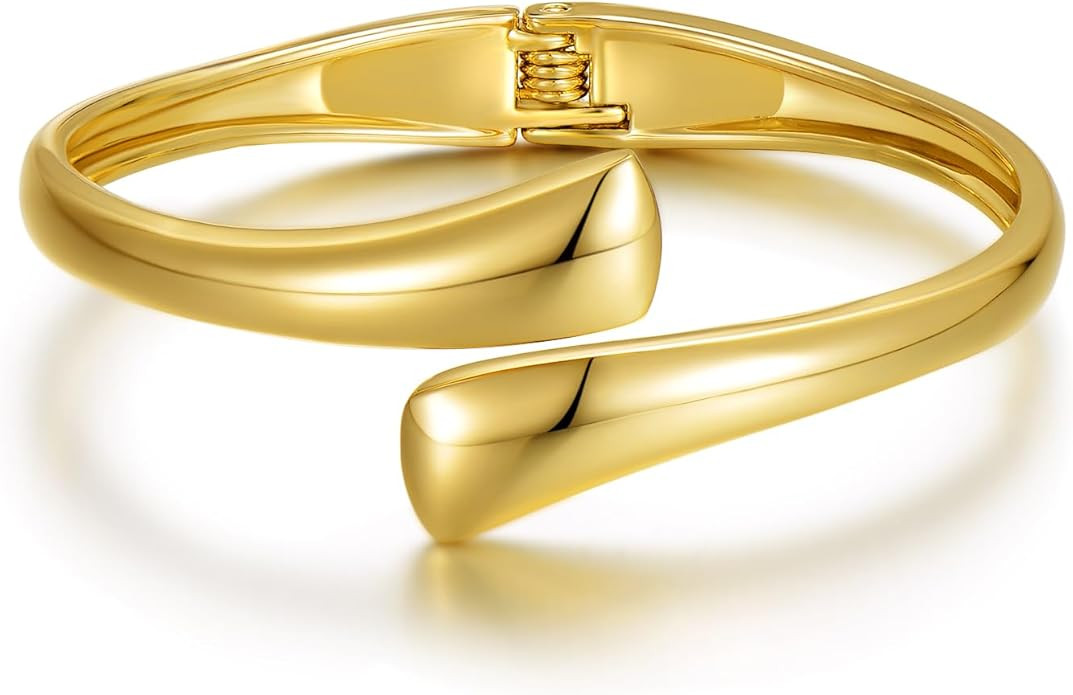 Elegance 11 designs Gold/Silver Chunky Bangle Bracelets For Women Trendy Hinged Cuff Open Wide Go... | Amazon (US)