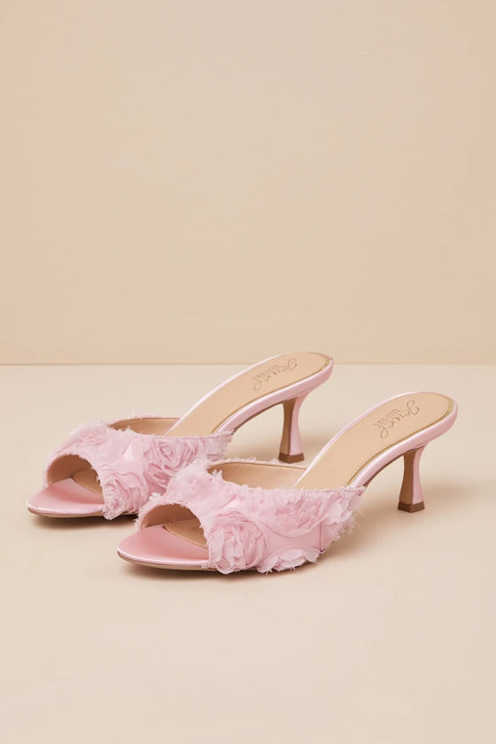 Scarlet Pink Satin Kitten Heel Slide Sandals | Lulus