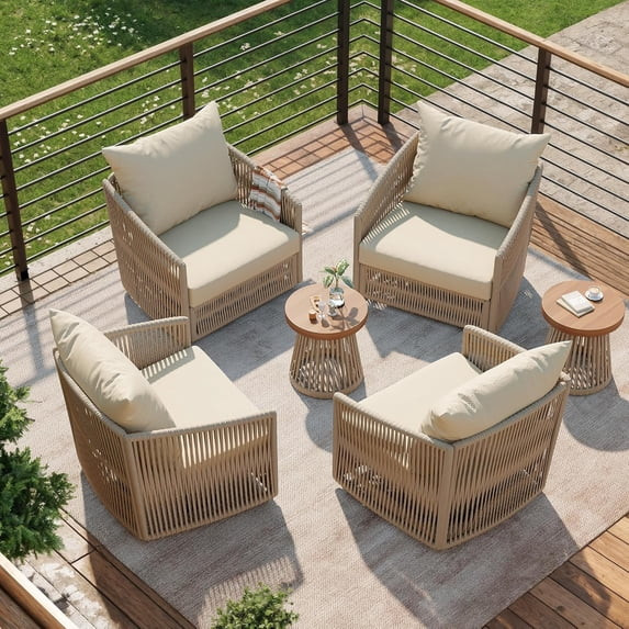 DREAMSIDEA 6 Pcs Outdoor Patio Furniture Set, Outdoor Swivel Bistro Set with Coffee Table, PE Wic... | Walmart (US)