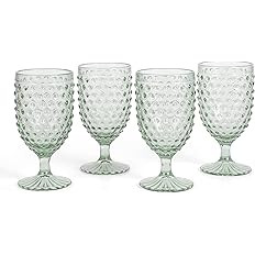 MARTHA STEWART Chauncey 4-Pack 14.2 oz Hobnail Handmade Glass Goblet - Green | Amazon (US)