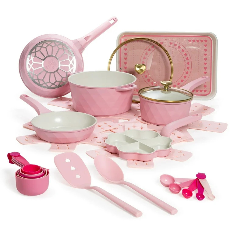 Paris Hilton 25-Piece Diamond-Faceted Cookware & Bakeware Set, Ceramic Nonstick Cast Aluminum, Pi... | Walmart (US)