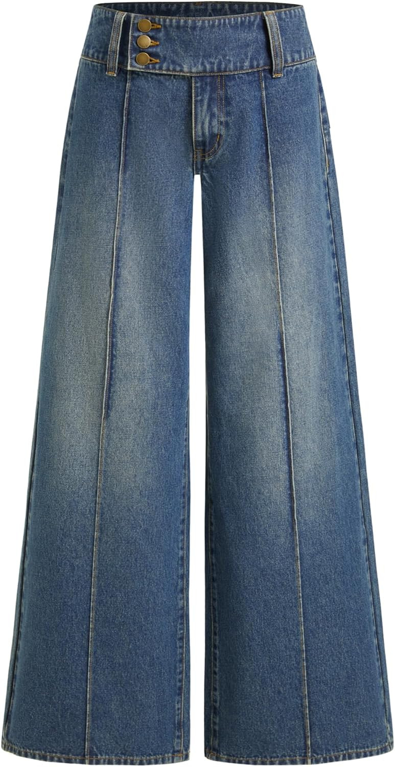 CIDER Womens Low Rise Baggy Jeans Relaxed Wide Leg | Amazon (US)