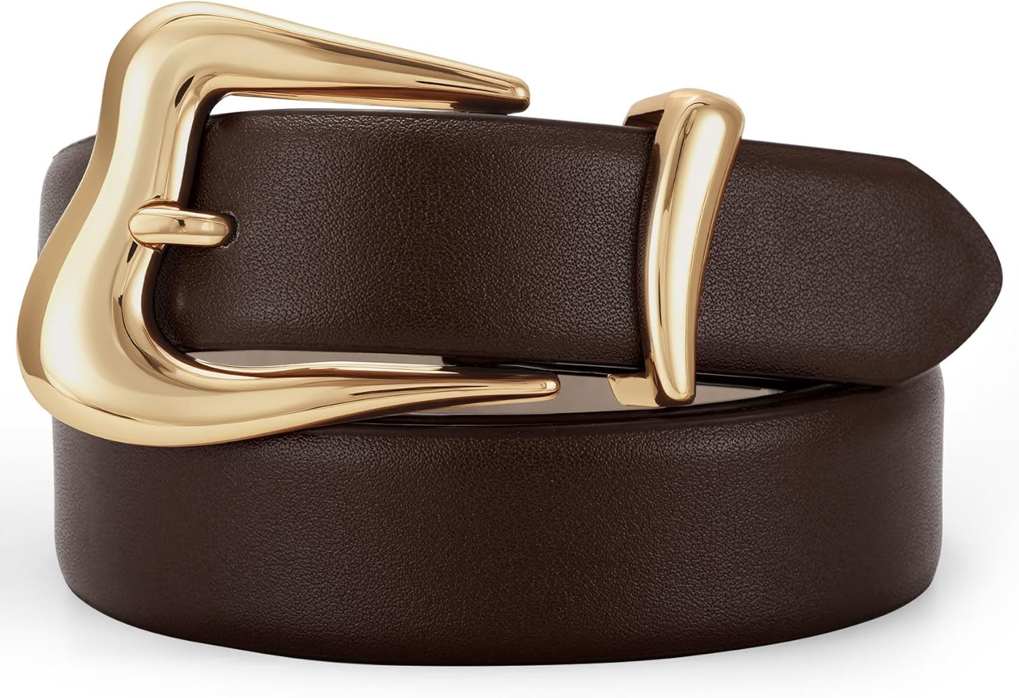 TRIWORKS Women Leather Belt with Gold Buckle Fashion Ladies Leather Waist Belt for Jeans Pants | Amazon (US)