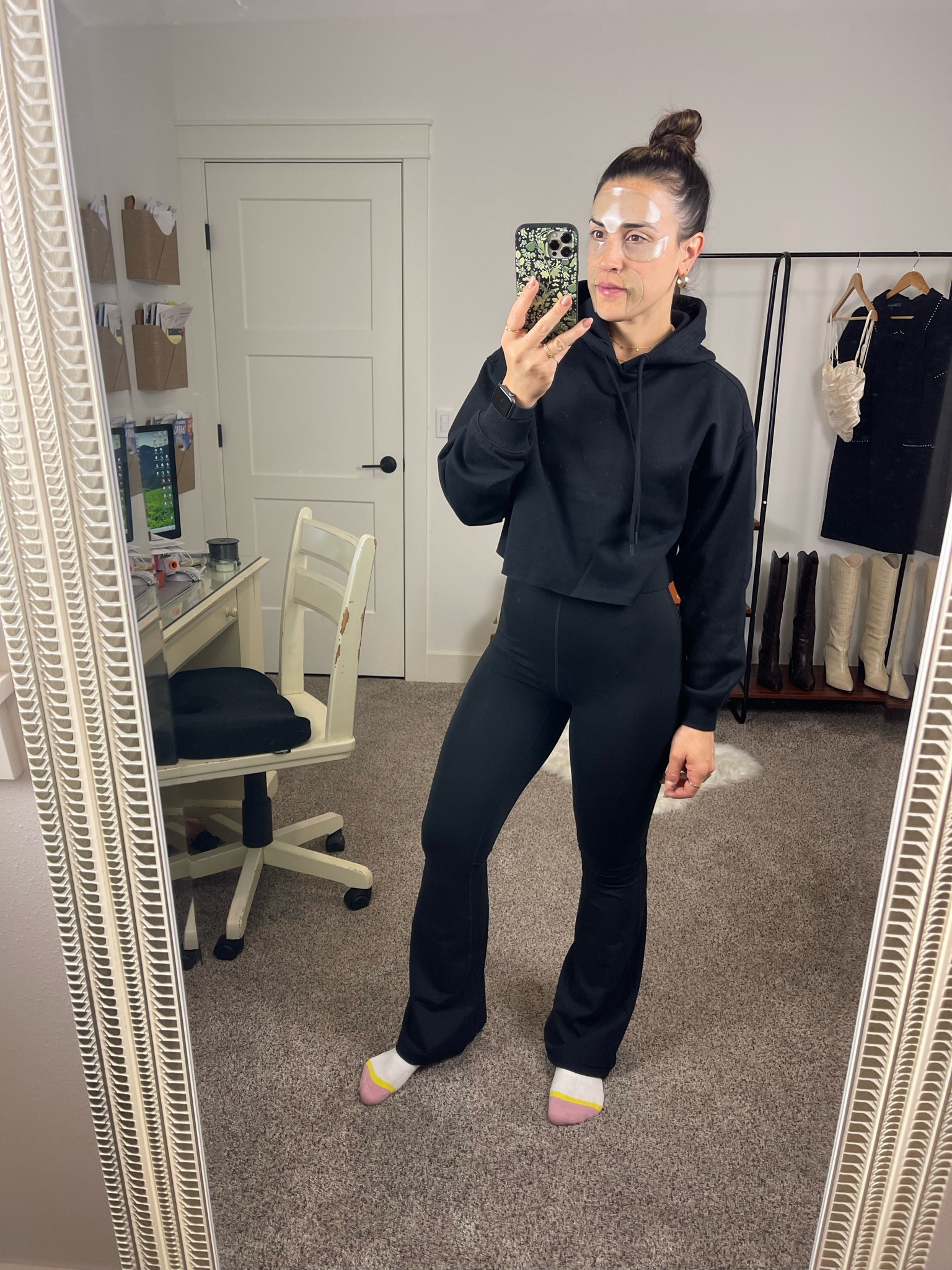 Fabletics flare jumpsuit. 
 Cropped hoodie. 
Black fitness apparel. 
Comfy workout clothes. 
Sweatshirt  

#LTKFindsUnder100 #LTKFitness #LTKTravel
