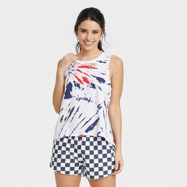 Women's Red and Blue Graphic Tank Top - White Tie-Dye | Target