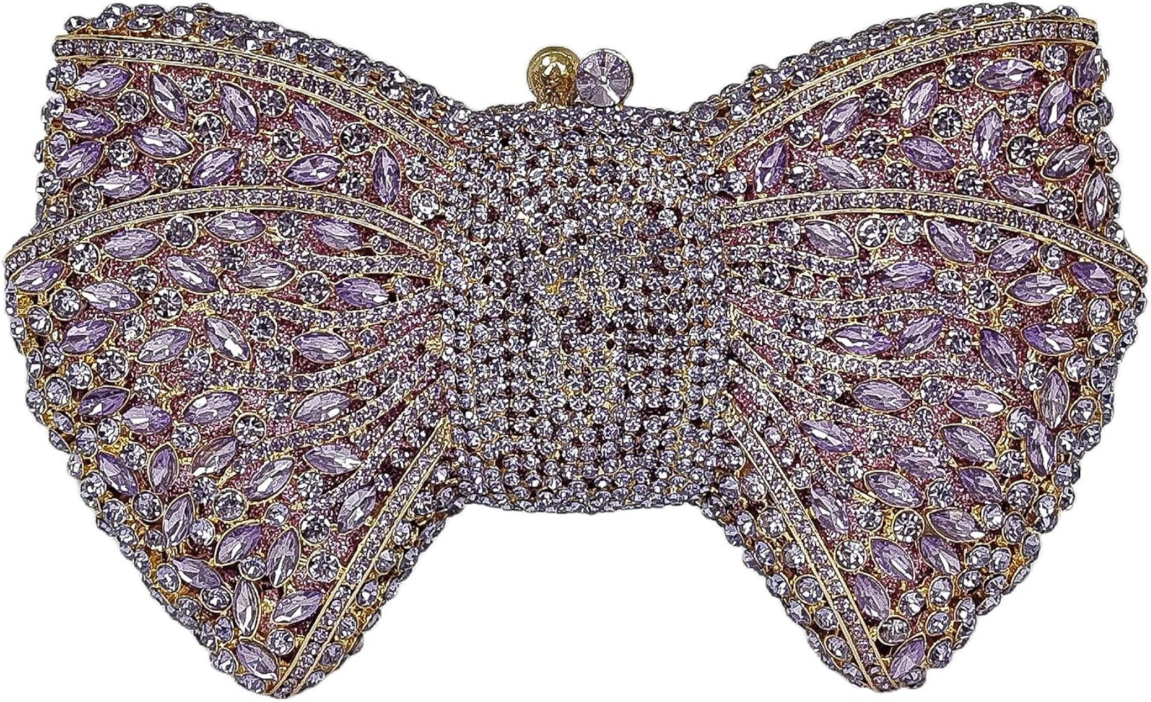 HUANG ZHUANG Bowknot Luxury Crystal Clutch Women Glitter Rhinestone Evening Bag for Party Wedding | Amazon (US)