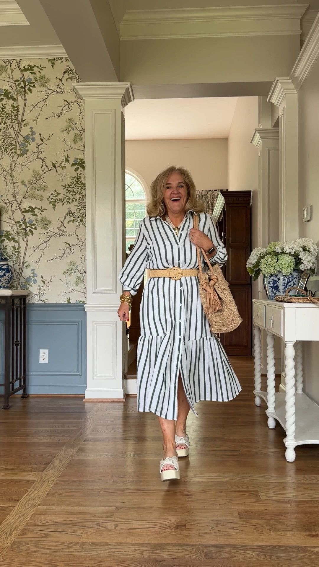 Evergreen and white stripe dress I removed the self tie and added my own belt. Size .5. I sized fine in the dress Bag is excluded from sales. Sorry! But wow it’s amazing. Like a statement.

#LTKOver40 #LTKootd #LTKPetite