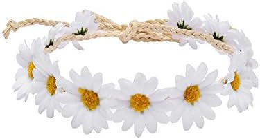 Floral Fall Boho Sunflower Crown Hippies Daisy Hair Wreath Bridal Headpiece Photo Props DY-01 (Wh... | Amazon (US)