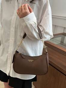 1pc Solid Color PU Leather Fashion Underarm Bag. It Is A Simple And Stylish Large Capacity Should... | SHEIN