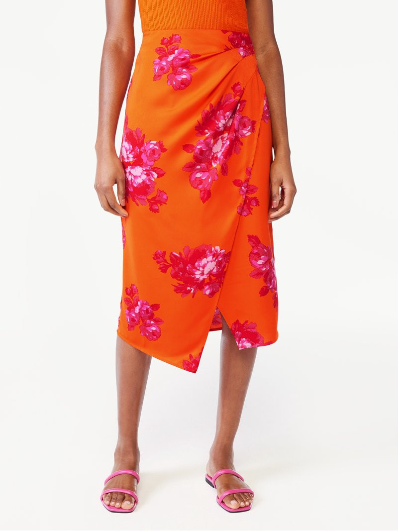 Scoop Women's Satin Faux Wrap Midi Skirt | Walmart (US)