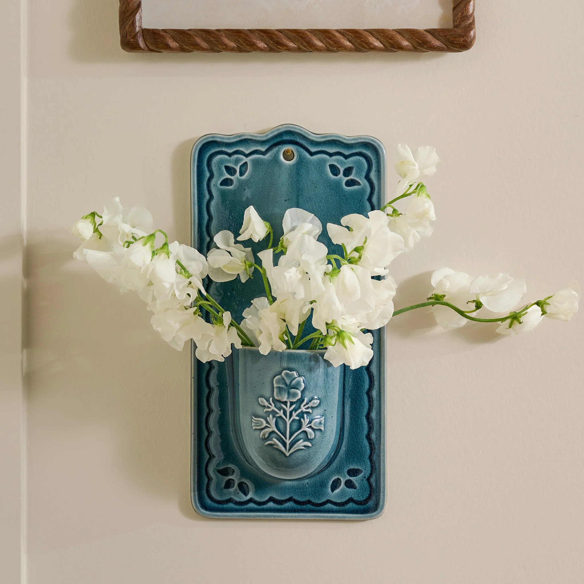 Laison Debossed Floral Ceramic Wall Pocket | Magnolia