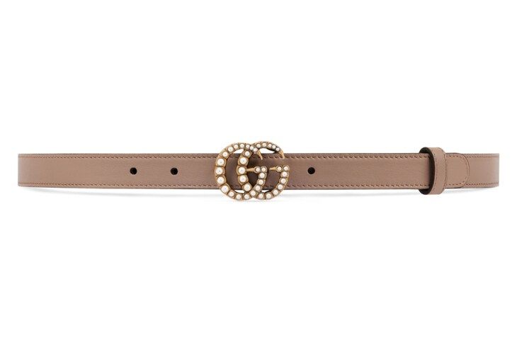 Leather belt with pearl Double G buckle | Gucci (US)