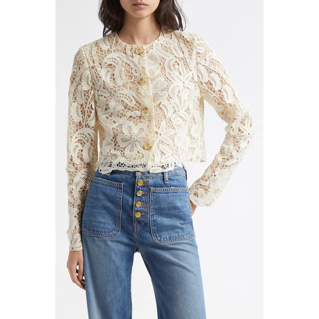 Ulla Johnson Caris Floral Lace Linen Jacket in Pristine at Nordstrom, Size 4 | Nordstrom
