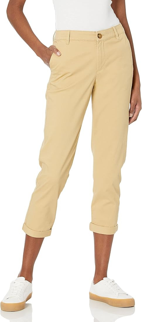 Amazon.com: Amazon Essentials Women's Mid-Rise Slim-Fit Cropped Tapered Leg Khaki Pant, Khaki Bro... | Amazon (US)