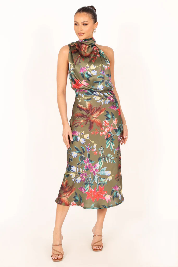 Anabelle Halter Neck Midi Dress - Green Tropical | Petal & Pup (US)