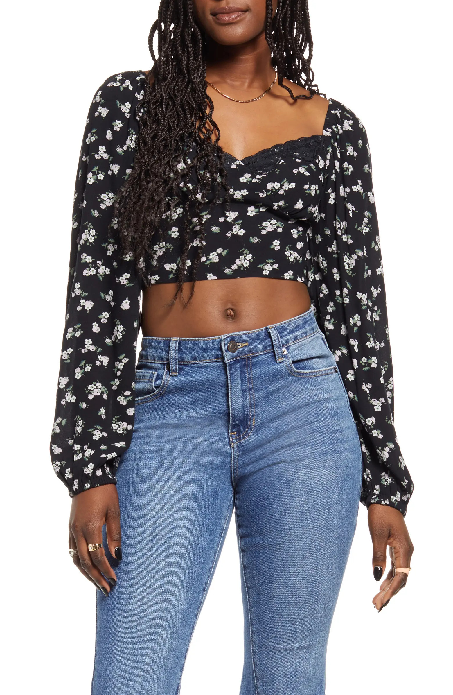 BP. Lace Trim Long Sleeve Crop Top | Nordstrom | Nordstrom
