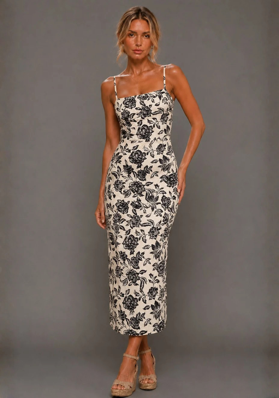 Cora | Square Neck Champagne Midaxi Dress | VSPR UK