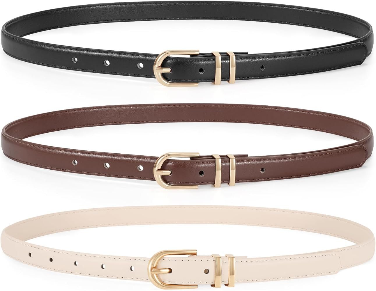 JASGOOD 3 Pack Womens Skinny Leather Belt for Jeans Thin Leather Fashion Ladies Waist Belt with G... | Amazon (US)