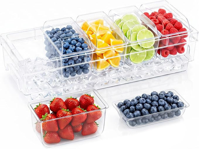 Lifewit Chilled Condiment Containers with Lids, Plastic Taco Bar Serving Set for Party with 5 Con... | Amazon (US)